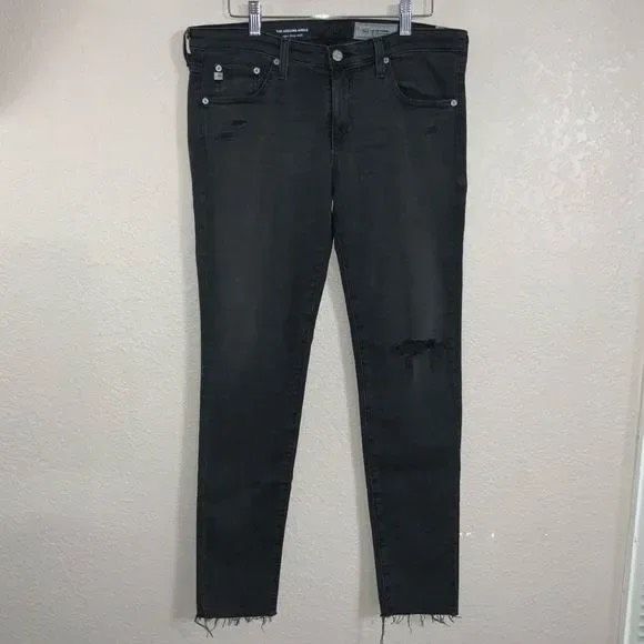 AG Adriano Goldschmied Black Legging Ankle Super Skinny Ankle Distressed - Picture 2 of 9
